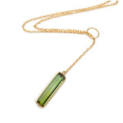18K Yellow Gold Green Tourmaline Lariat Bar Necklace